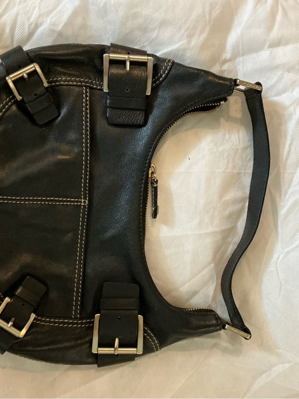 MICHAEL Michael Kors Black Leather Shoulder Bag with Buckle Hardware